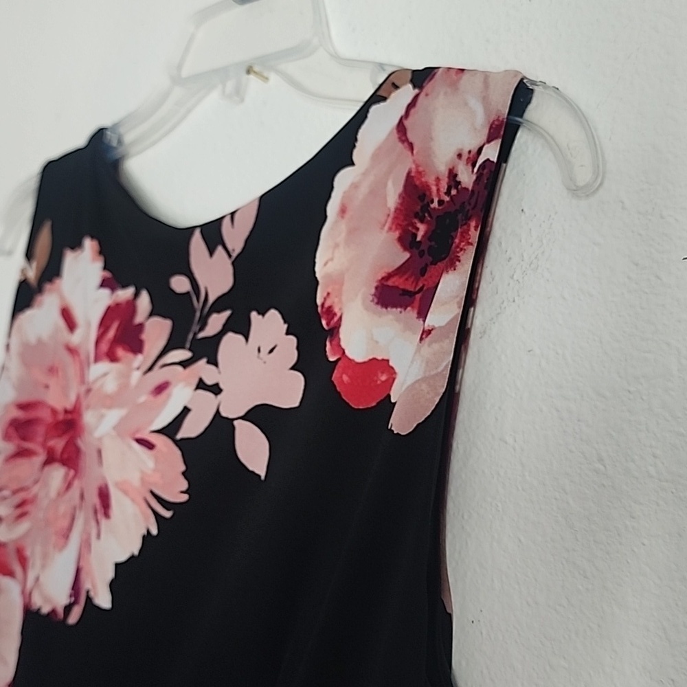 White House Black Market Women's Pink Floral Dress Sleeveless Ruched Lined Sz M - Picture 9 of 9